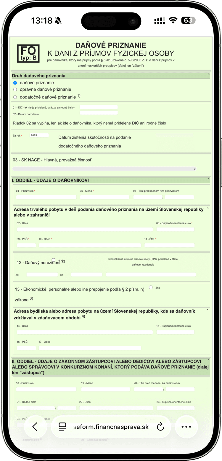 Tax return form on phone