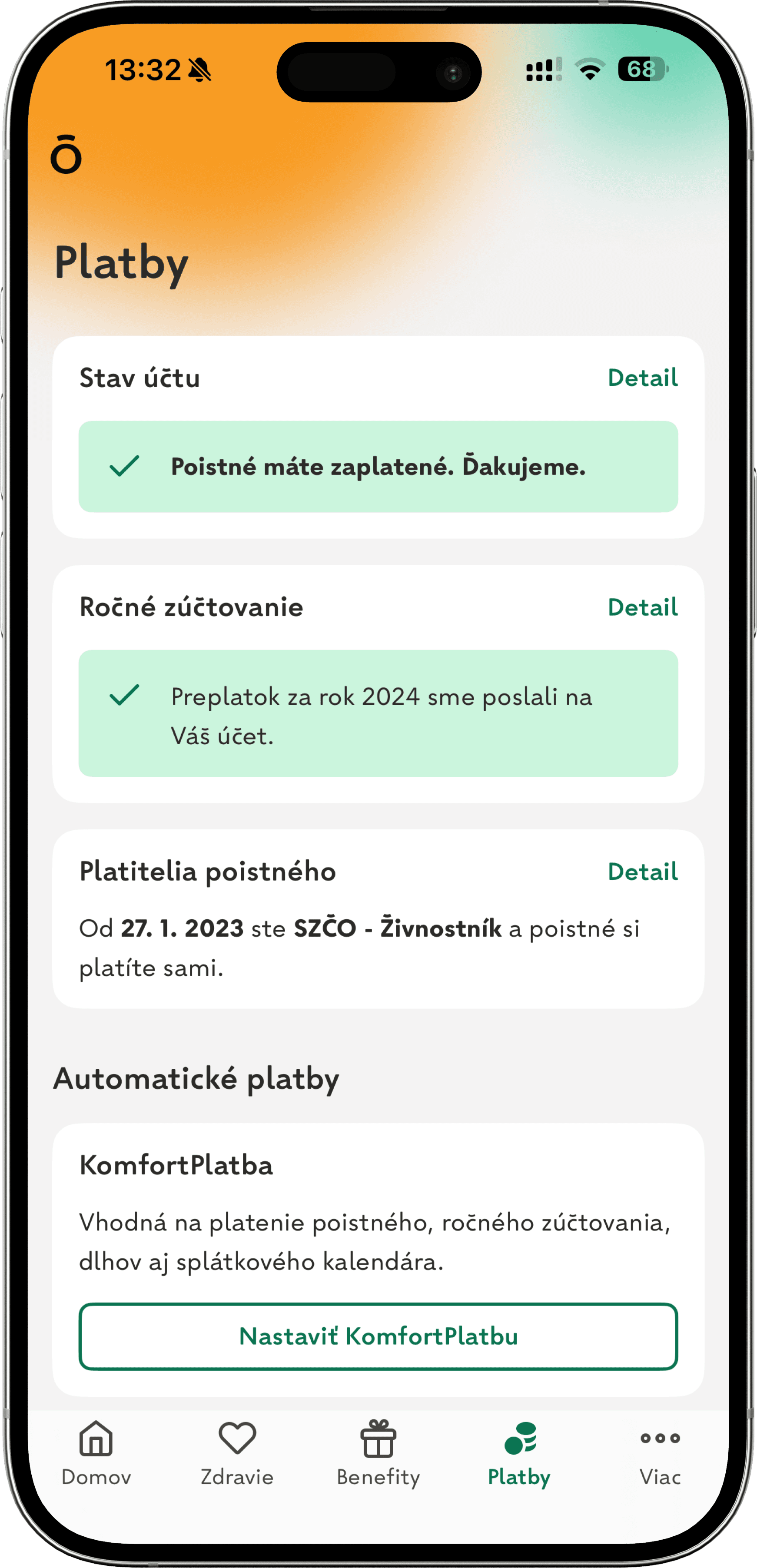 Health insurance app screen