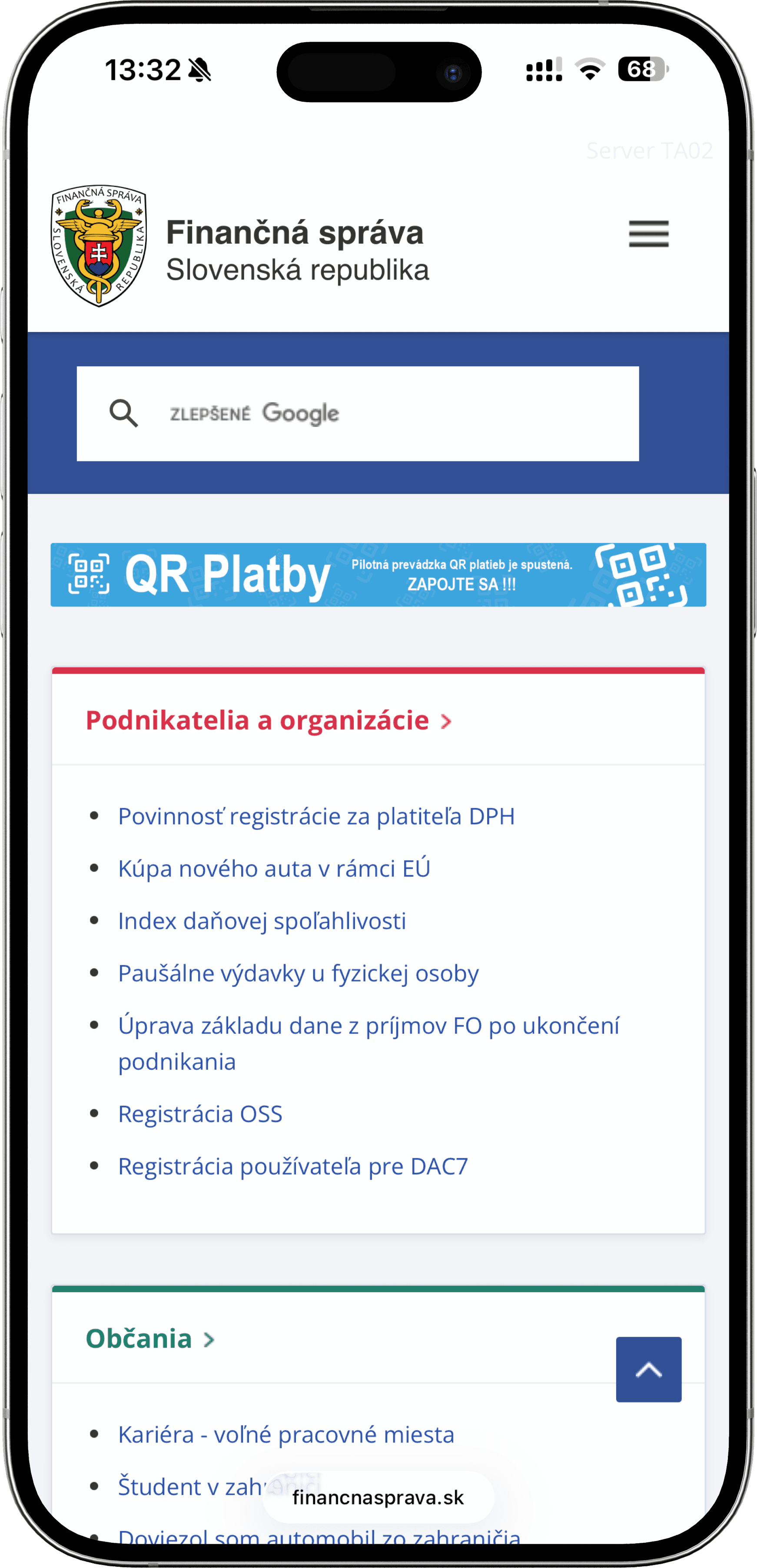 Tax portal app screen
